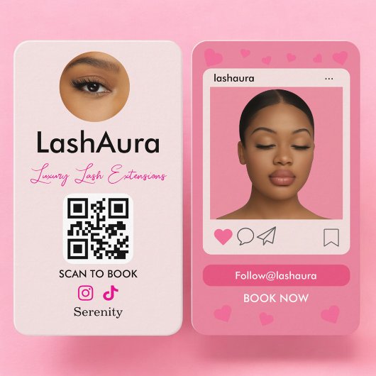 Carte De Visite Lash Extensions Pink QR Code Photo