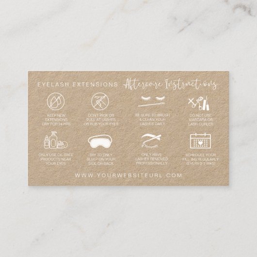 Carte De Visite Lash Extensions post-soins papier Kraft Premium (Dos)