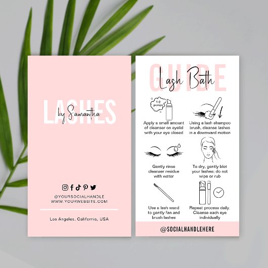 Carte De Visite Lash Guide de soins de bain Eyelashes nettoyant Fe
