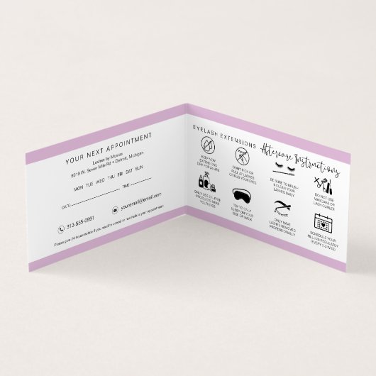 Carte De Visite Lash Instructions et rappel de rendez-vous (Intérieur)