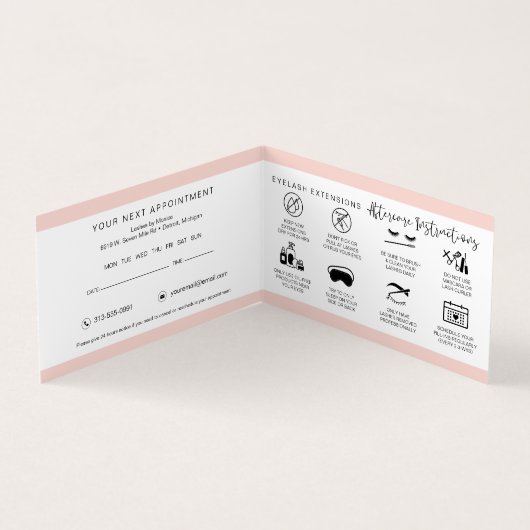 Carte De Visite Lash Instructions et rappel de rendez-vous (Intérieur)