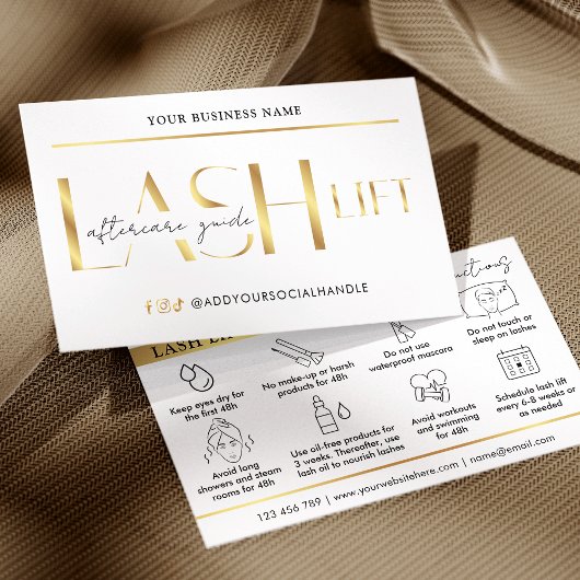 Carte De Visite Lash Lift & Tint Afcare Guide Glam White & Gold