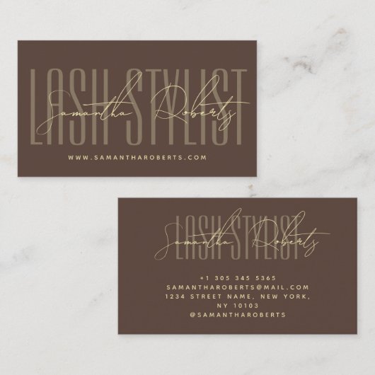 Carte De Visite Lash stylist modern typography script brown (Devant / Derrière)