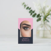 Carte De Visite Lash Stylist Qr Code Arch Photo Rose Et Marine (Debout devant)