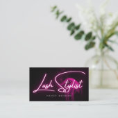 Carte De Visite Lash Stylist Typography Pink Neon  (Debout devant)