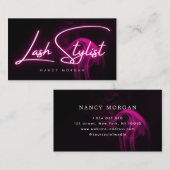 Carte De Visite Lash Stylist Typography Pink Neon  (Devant / Derrière)