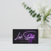 Carte De Visite Lash Stylist Typography Purple Neon  (Debout devant)