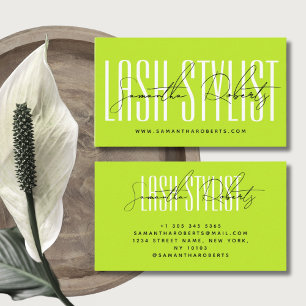 Carte De Visite Lash styliste typographie moderne script néon vert