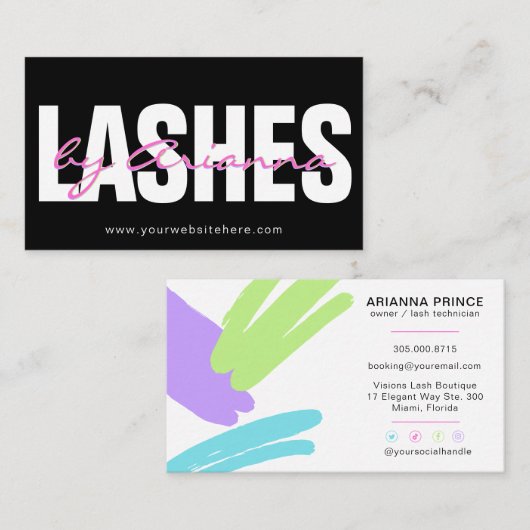 Carte De Visite Lash Tech Eyelash Extensions Lashes Boutique Neon  (Devant / Derrière)