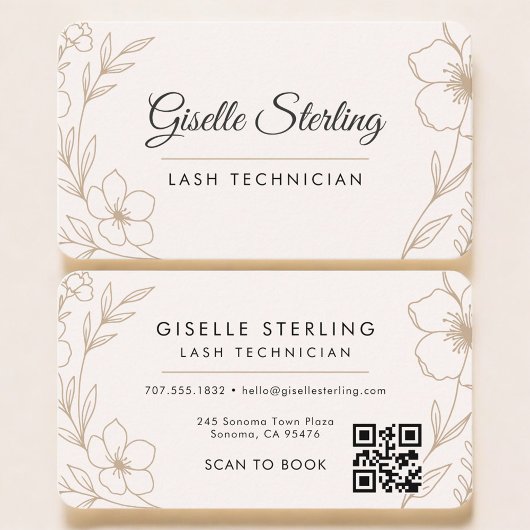Carte De Visite Lash Tech Floral Code QR Professionnel