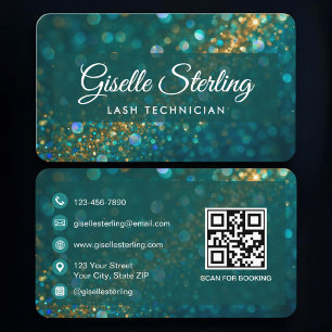 Carte De Visite Lash Tech Green Gold Code QR Professionnel