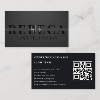 Carte De Visite Lash Tech Salon Photo Black Luxe QR Code