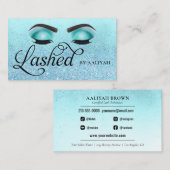 Carte De Visite Lash Tech Turquoise Blue Glam Parties scintillant (Devant / Derrière)