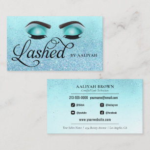 Carte De Visite Lash Tech Turquoise Blue Glam Parties scintillant 