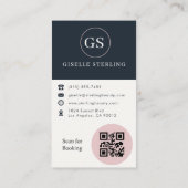 Carte De Visite Lash Technician Blush & Navy Photo QR Code (Dos)