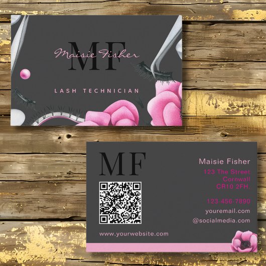 Carte De Visite Lash Technician, Eyelash Infills QR Code Monogram 