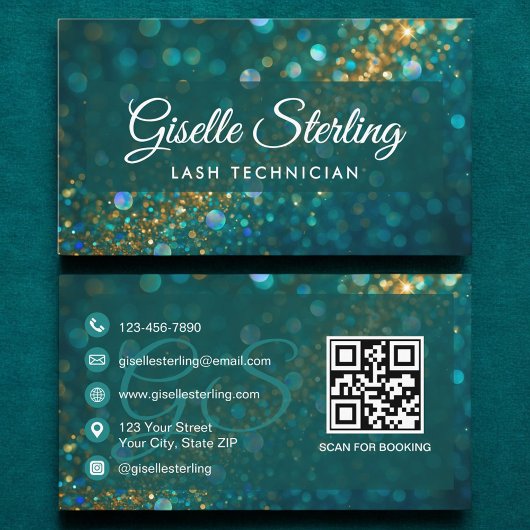 Carte De Visite Lash Technician Turquoise Gold Parties scintillant