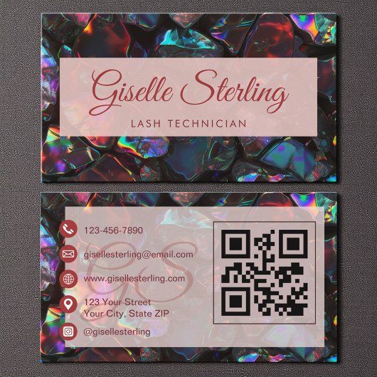 Carte De Visite Lash Technicien Black Opal Gemstone QR Code