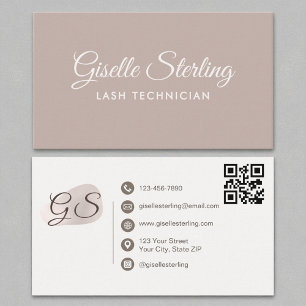 Carte De Visite Lash Technicien Blush Mauve Moderne Elegant QR Cod