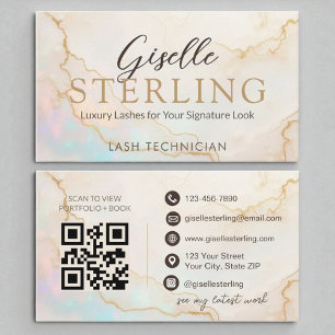Carte De Visite Lash Technicien Elegant Pearl Opal Script or