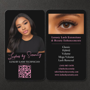 Carte De Visite Lash Technicien QR Code Luxury Black Rose Beauté