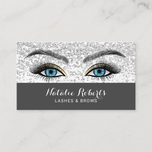 Carte De Visite Lashes Artiste maquillage Blue Eyes Silver Sequin (Devant)