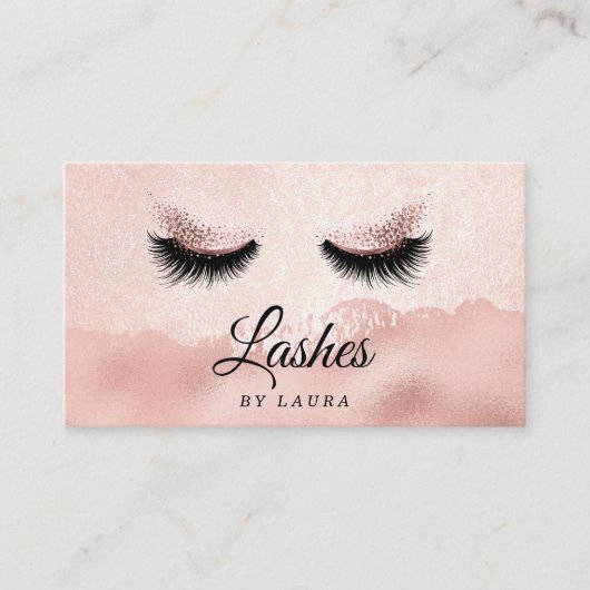 Carte De Visite Lashes Artiste maquillage Faux feuille d'or rose (Devant)