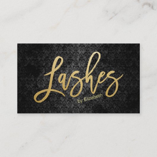 Carte De Visite Lashes Black Gold moderne Texte noir Damas (Devant)