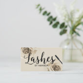 Carte De Visite Lashes Black Script Ivory Floral Extension (Debout devant)