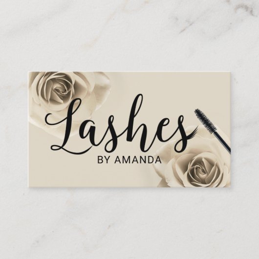 Carte De Visite Lashes Black Script Ivory Floral Extension (Devant)