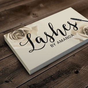 Carte De Visite Lashes Black Script Ivory Floral Extension