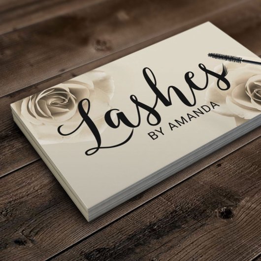 Carte De Visite Lashes Black Script Ivory Floral Extension