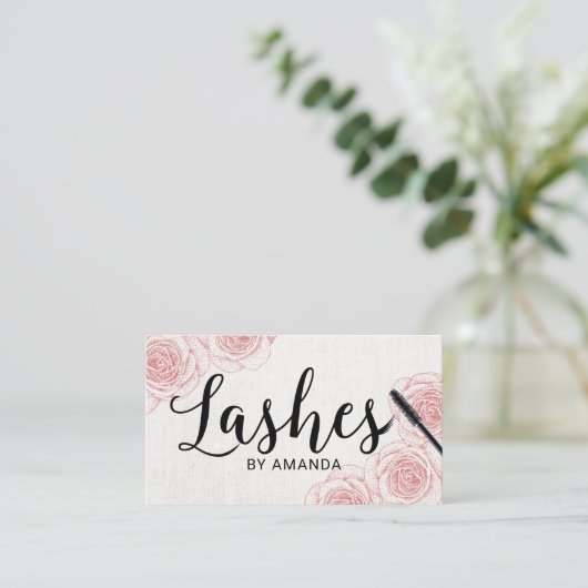 Carte De Visite Lashes Black Script Stiple Floral Extension (Debout devant)
