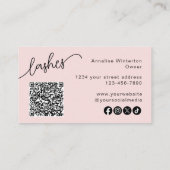 Carte De Visite Lashes Blush Rose Script Icône Réseau Social Code  (Dos)