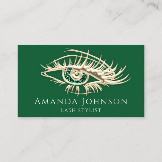Carte De Visite Lashes Bros logo maquillage Gold Green Qr Code (Devant)