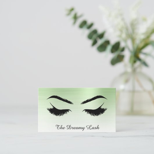 Carte De Visite *~* Lashes Brosses Extensions QR Metal CELERY VERT (Debout devant)