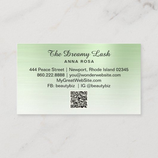 Carte De Visite *~* Lashes Brosses Extensions QR Metal CELERY VERT (Dos)