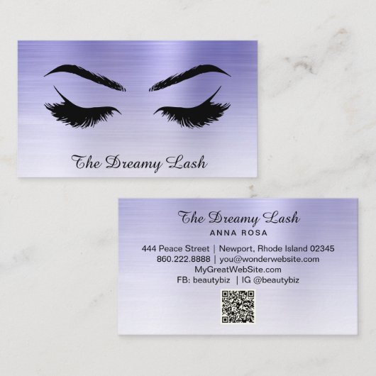 Carte De Visite *~* Lashes Brosses Extensions QR Métal Denim Bleu (Devant / Derrière)