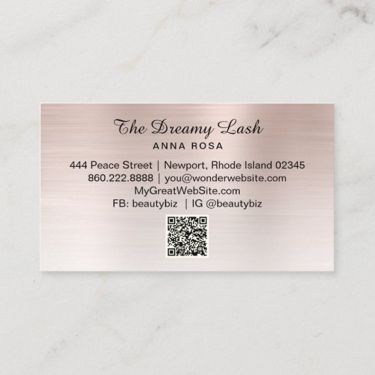 Carte De Visite *~* Lashes Brosses Extensions QR Metal PEACH BRONZ (Dos)