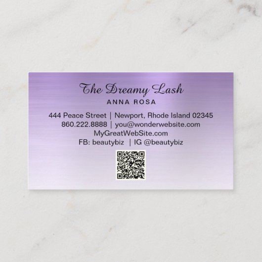 Carte De Visite *~* Lashes Brosses Extensions QR Metal ROYAL PURPL (Dos)