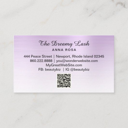 Carte De Visite *~* Lashes Brosses Extensions QR Metal VIOLET (Dos)