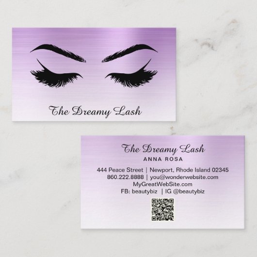 Carte De Visite *~* Lashes Brosses Extensions QR Metal VIOLET (Devant / Derrière)