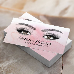 Carte De Visite Lashes & Brosses Salon de Beauté Aquarelle rose pâ