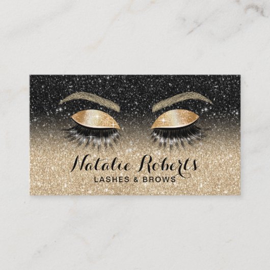 Carte De Visite Lashes Brows Beauté Salon Parties scintillant Noir (Devant)