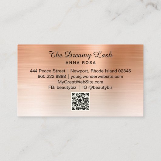 Carte De Visite *~* Lashes Brows Extensions QR Metallic ROSE OR (Dos)