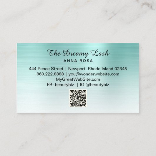 Carte De Visite *~* Lashes Brows Extensions QR Metallic TURQUOISE  (Dos)