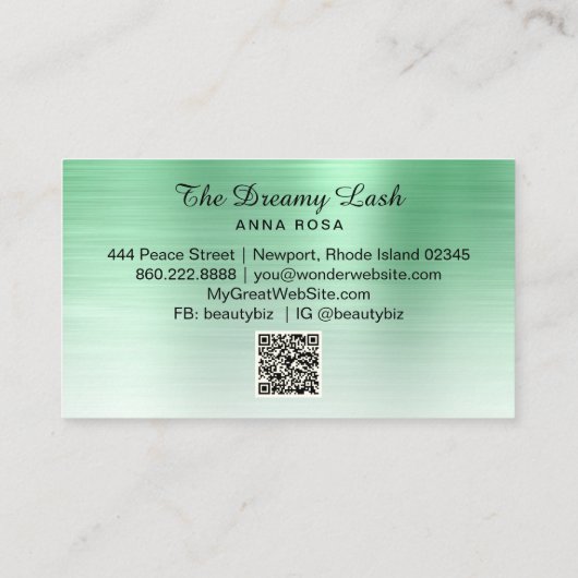 Carte De Visite *~* Lashes Brows Extensions QR Mint métallique (Dos)