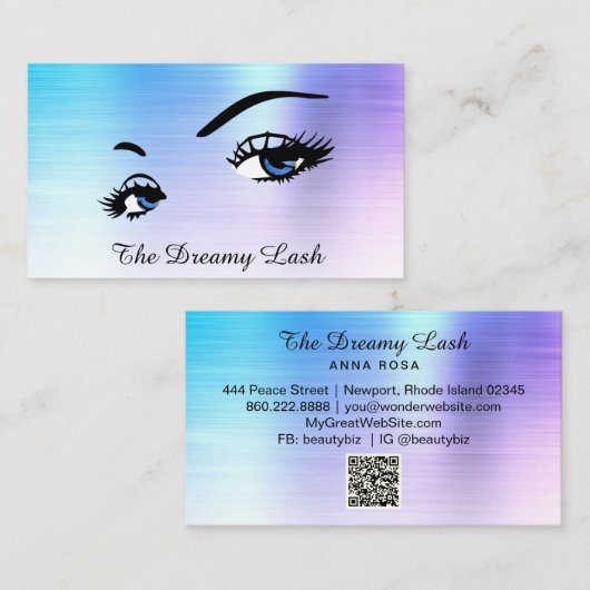 Carte De Visite *~* Lashes Brows Extensions QR Ombre Blue Parties (Devant / Derrière)