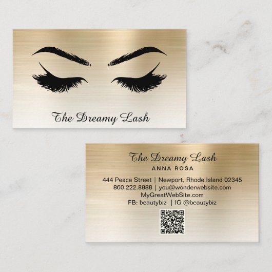 Carte De Visite *~* Lashes Brows Extensions QR OR métallique (Devant / Derrière)
