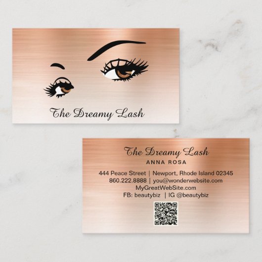 Carte De Visite *~* Lashes Brows Extensions QR Rose Gold Parties s (Devant / Derrière)